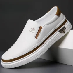 Men's Handmade Leather Shoes Luxury Casual Shoes White Male Loafers Moccasins Office Formal Flats Outdoor Slip on Shoes for Men