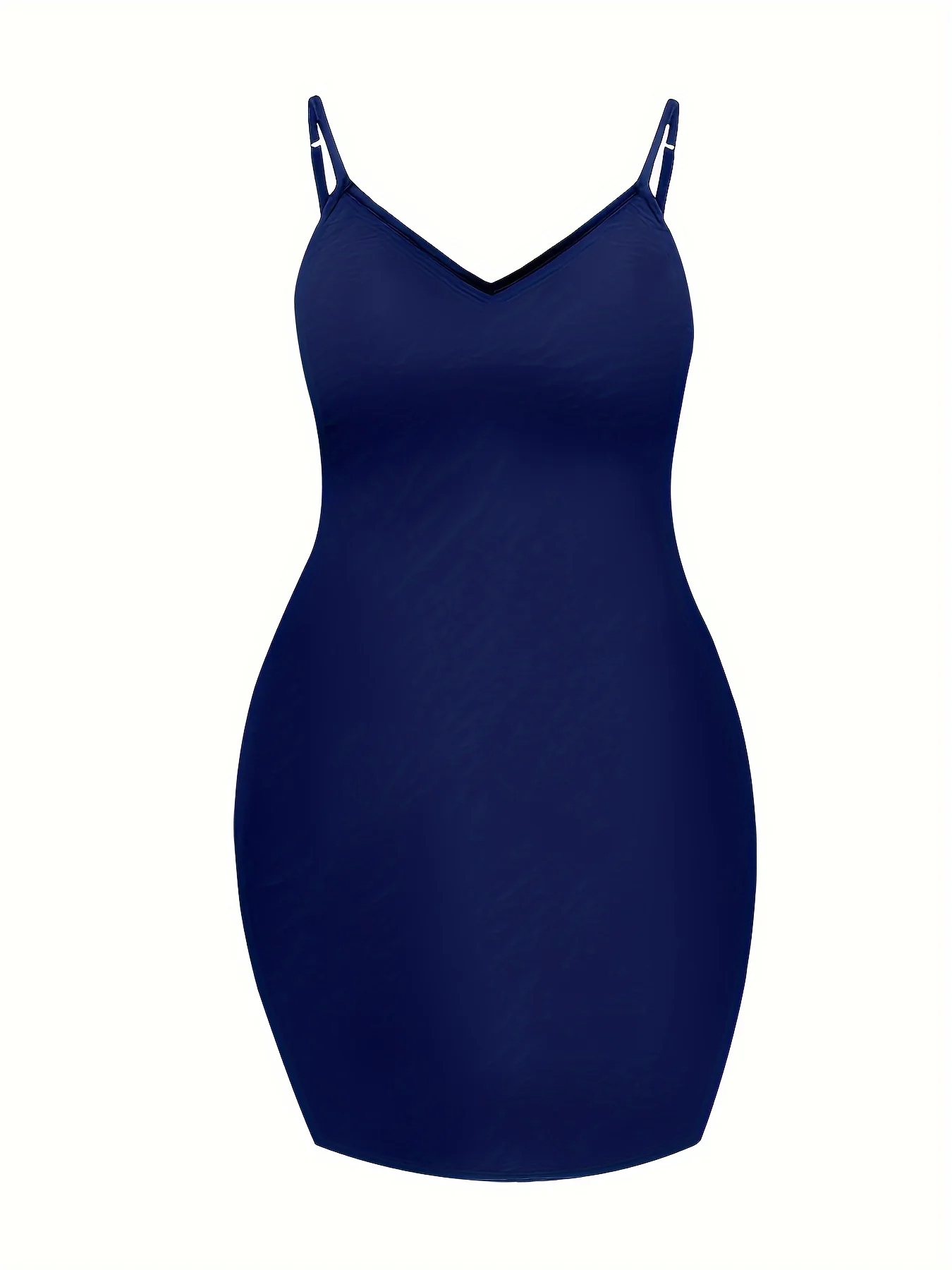 Plus Size Autumn Solid Casual Dress Women's Adjustable Suspender V Neck Slight Stretch Sexy Short Dress - Image 7