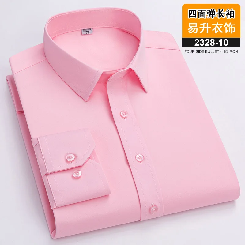 2023 Solid Color Foursided Stretch Long-sleeved Shirt Spring And Autumn Square Collar Business Casual Versatile New Men Clothing - Image 9