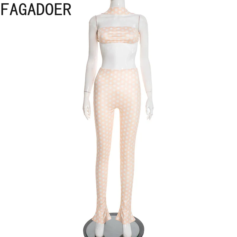 FAGADOER Fashion Polka Dot Print Two Piece Sets Women Sleeveless Backless Tube And Skinny - Image 5