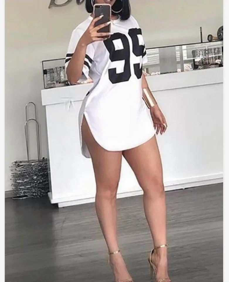 95 Pattern Print T-Shirt O-Neck Split Short Sleeve Sports Football Jersey Y2K Loose Oversized Street Retro Casual Tops - Image 3