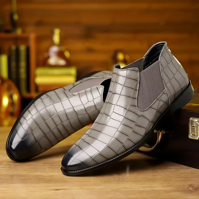 Men's Chelsea Boots Luxury Pointed-toe Ankle Boots Men Trendy High Quality Leather Shoes Business Dress Boots Big Size Men Shoes
