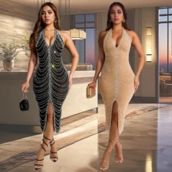 2024 Women's hot drill slim sexy bag buttock long skirt dress for women Party dress