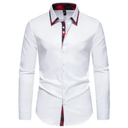 Men's Shirt Casual and Comfortable Long-Sleeved Polka Dot Color-Blocked Lapel, Daily Vacation Fashionable and Comfortable Top