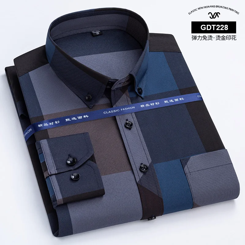 New Plaid Shirts For Men Long Sleeve Non-iron Anti-wrink Fashion Seasons Thin Easy Care Soft Smart Slim Fit Business Dress Shirt - Image 18