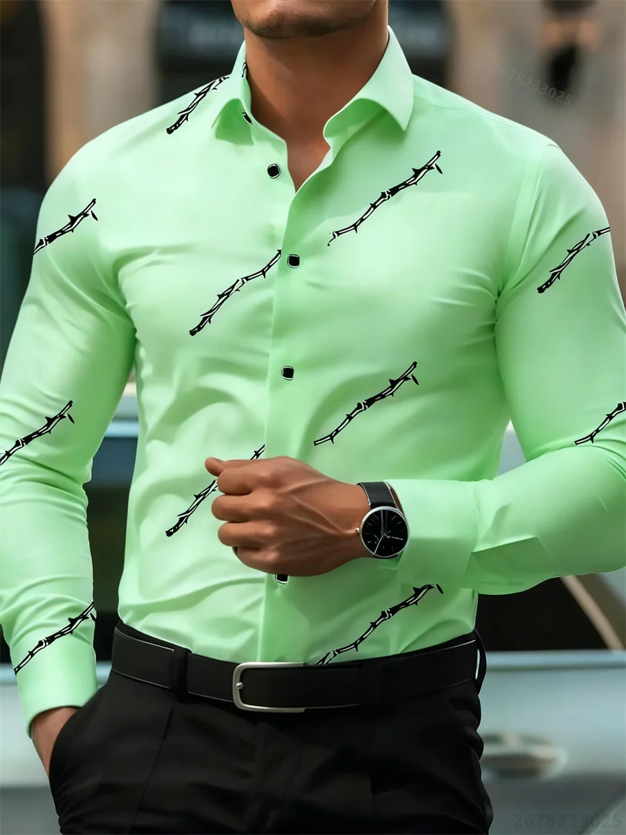 Men's personalized thorn print long-sleeved shirt. Business casual style, fashionable design, versatile and non-iron shirt. - Image 14