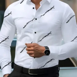 Men's personalized thorn print long-sleeved shirt. Business casual style, fashionable design, versatile and non-iron shirt.