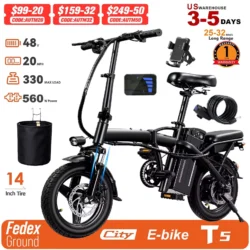 560W Folding Electric Bike – 48V Removable Battery, 20 MPH