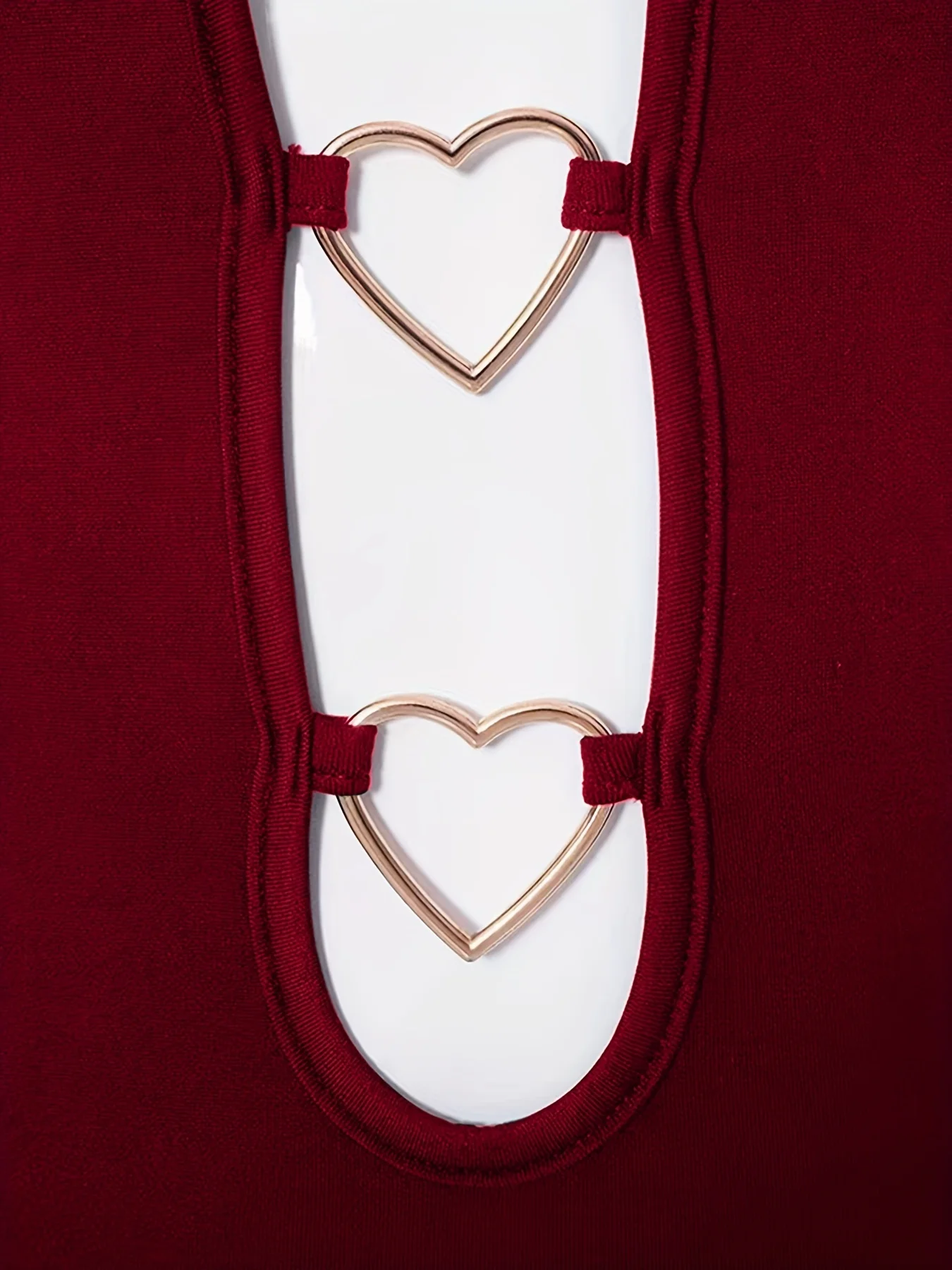Plus Size Autumn Sexy Suspender Dress, Women's Plus Solid Color Cut Out Heart Decor V Neck Slight Stretch Slim Fit Mini Dress - Image 6