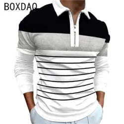 Men Fashion Simple Stripe Print Polo Shirt Long Sleeve Lapel Golf Polo T-Shirt Plus Size 6XL Men Outdoor Sport Casual Polo Shirt