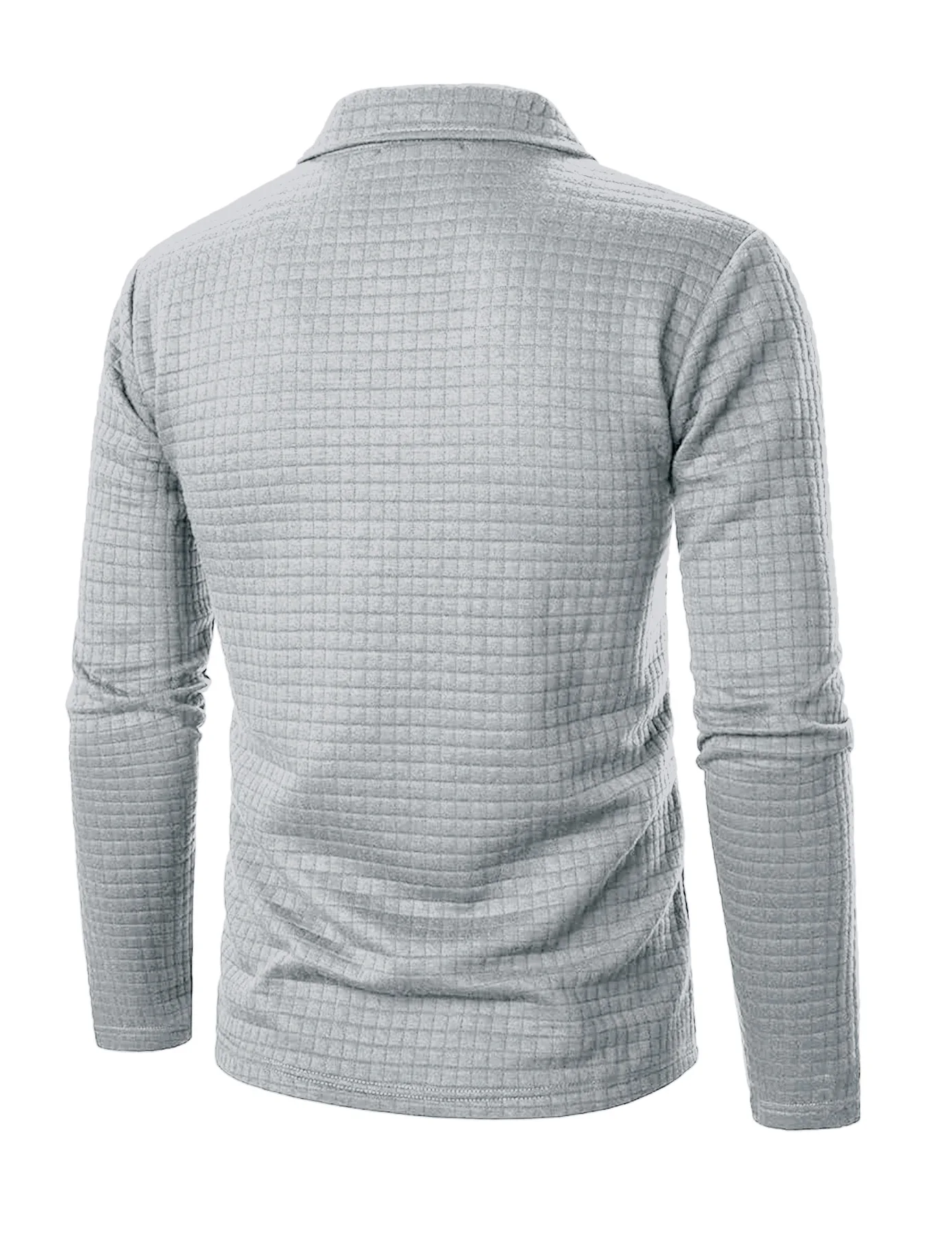Men's Polo Shirts Square Plaid Texture Fabric Solid Color Mens Long Sleeve Tops Button Checkered Patchwork Henley Collar - Image 6