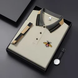 New Men's Fashion Embroidered Collar Short Sleeve Summer New Breathable Polo Shirt Short Sleeve, High Quality Outdoor Men's Top