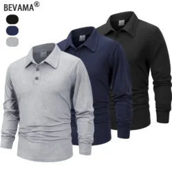 Spring Men's Business Casual Long Sleeved Polo Shirt Solid Color Fashionable Breathable Comfortable Social Business Polos Male