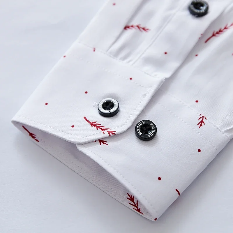 Feather Print Men Casual Shirt 2020 Spring Autumn Long Sleeve Slim Business Shirt High Quality Formal Office Buttons Shirt Homme - Image 4