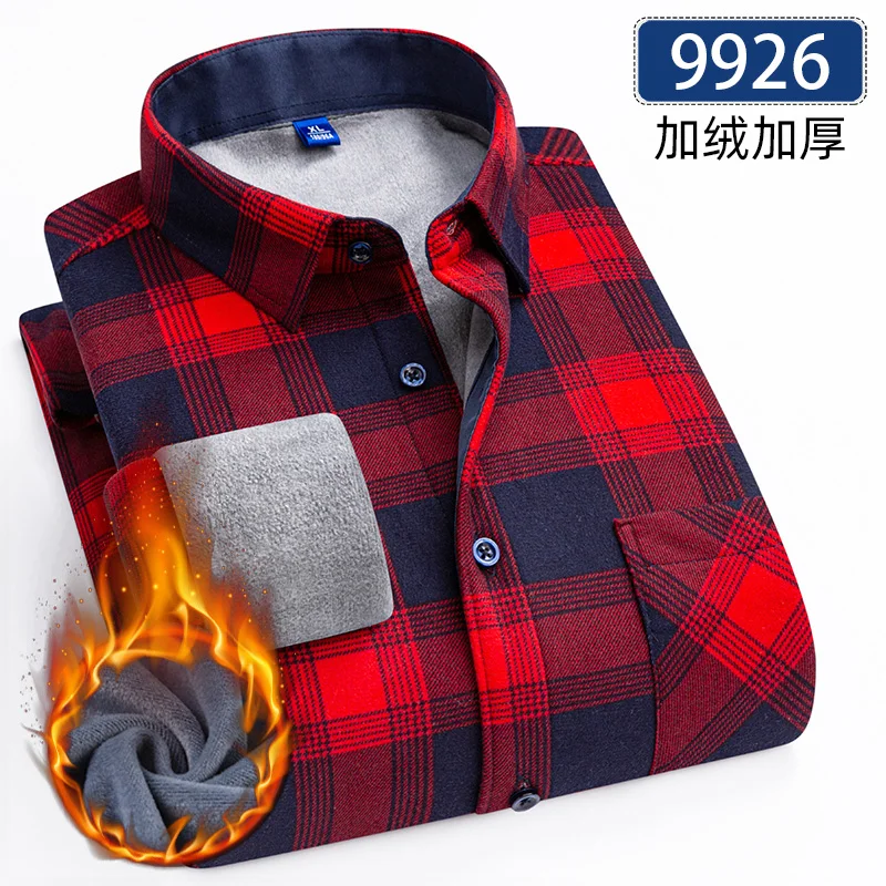 Autumn Winter Thicken Fleece Shirts For Men Business Plaid Shirt Long Sleeve Warm Clothes Male Single Pocket Classic Check Shirt - Image 17