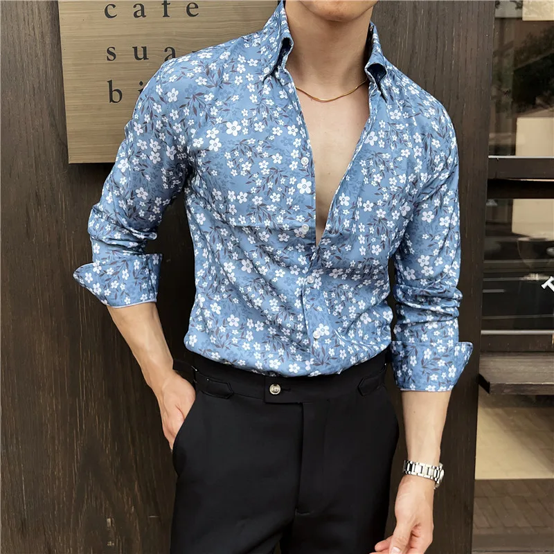 Men Printed Shirt 2025 Autumn Style British Style Long Sleeved V-neck Fashion Casual Slim Fit Shirt High-quality Men Clothing - Image 4
