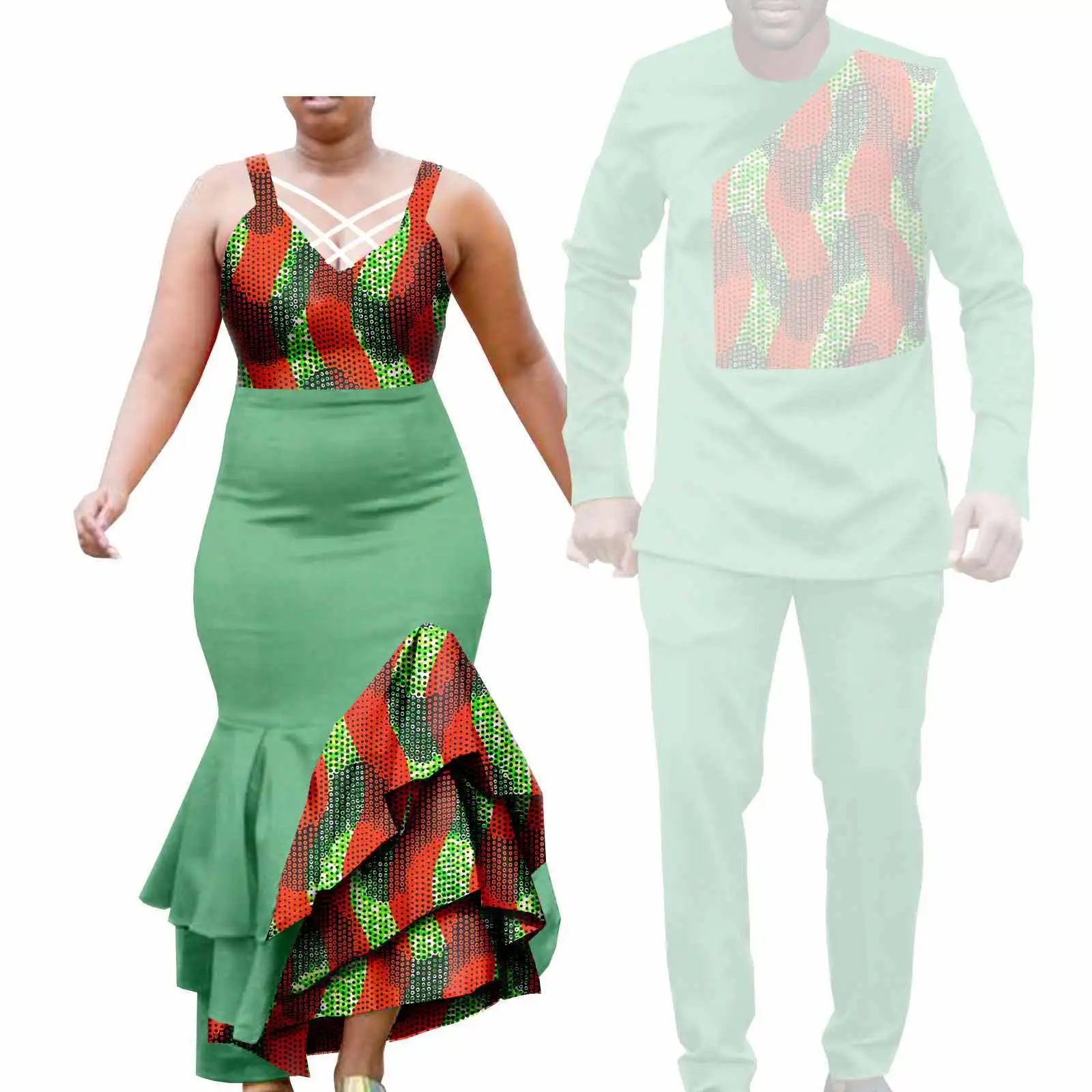 African Clothes for Couple Print Long Dresses for Women Dashiki Men Outfits Shirts and Pants 2 Piece Sets for Wedding A21C005 - Image 20