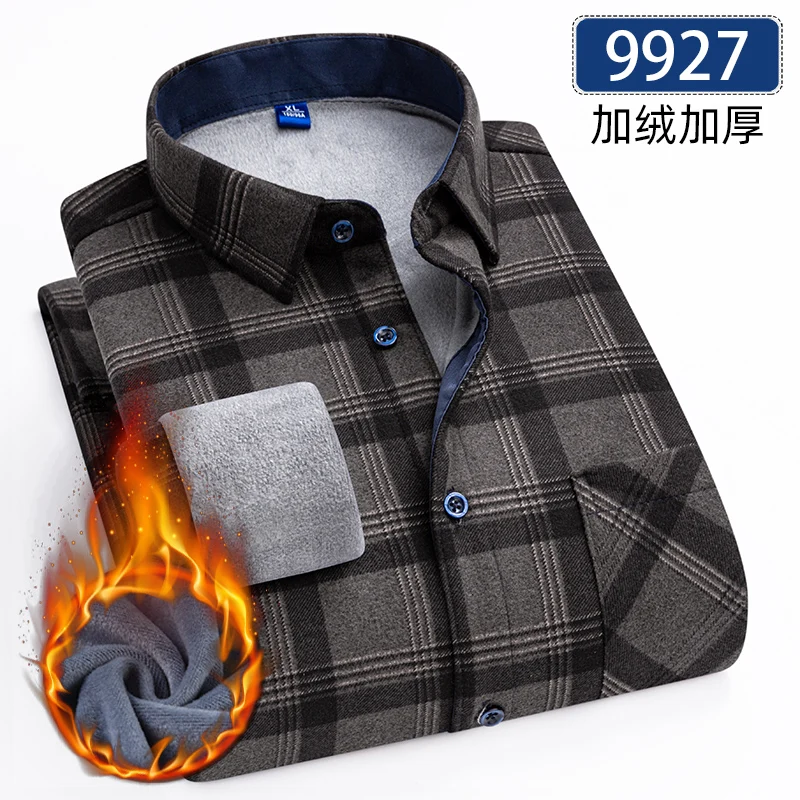 Autumn Winter Thicken Fleece Shirts For Men Business Plaid Shirt Long Sleeve Warm Clothes Male Single Pocket Classic Check Shirt - Image 19
