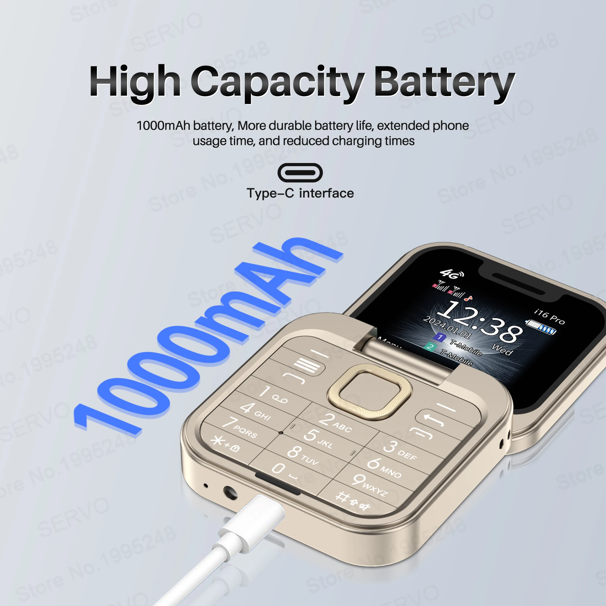 SERVO I16 Pro 4G LTE Mini Flip Mobile Phone Dual SIM Standby Call Recording Speed Dial FM Radio Blacklist Small Fold Cellphones - Image 4
