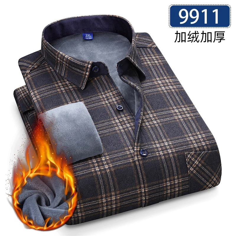 Autumn Winter Thicken Fleece Shirts For Men Business Plaid Shirt Long Sleeve Warm Clothes Male Single Pocket Classic Check Shirt - Image 7