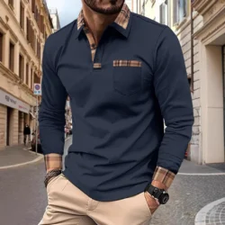 Men's T-shirt Classic Long Sleeves Polo Shirt Spring and Autumn Top Casual T-shirt Button Lapel Super Large S-3XL Casual Polo Sh