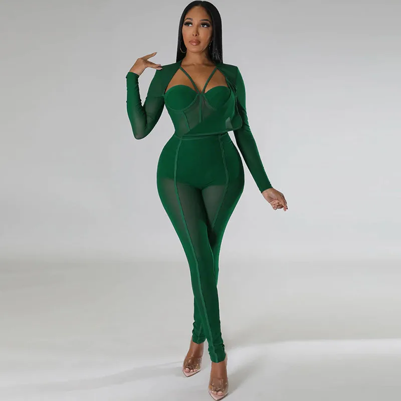 Sexy Mesh Patchwork Sheer Night Club Bodycon Jumpsuit for Women See Through One Piece Rompers Clubwear Party Birthday Outfits - Image 10