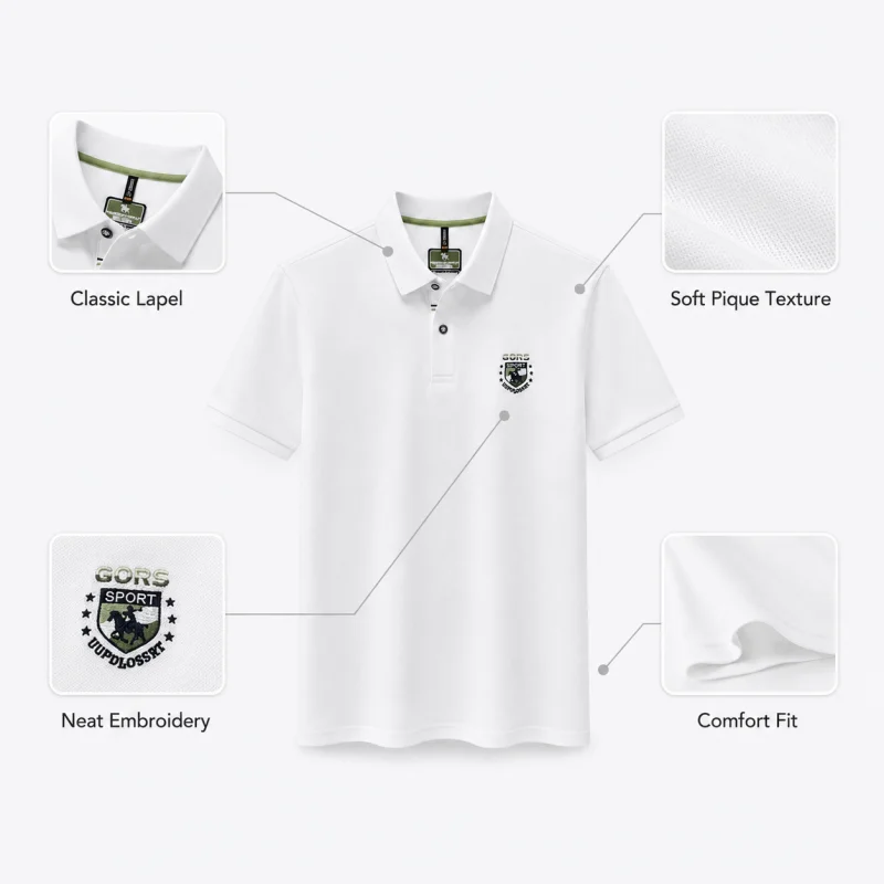 Men's Polo Shirt Short Sleeve Embroidered Pique Knit White Light Gray Breathable Casual Business Classic Summer Men's Clothing - Image 6