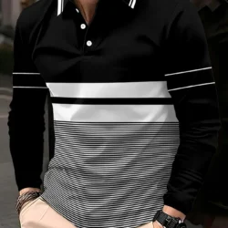 Classic minimalist striped long-sleeved men's Polo shirt fashionable autumn and winter casual sporty Polo shirt