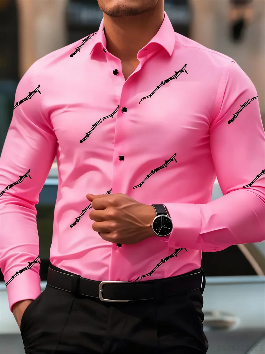 Men's personalized thorn print long-sleeved shirt. Business casual style, fashionable design, versatile and non-iron shirt. - Image 4