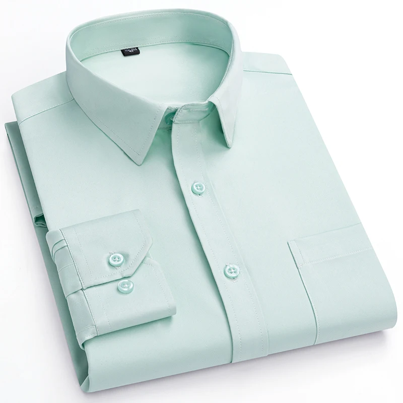 2023 Solid Color Foursided Stretch Long-sleeved Shirt Spring And Autumn Square Collar Business Casual Versatile New Men Clothing - Image 20