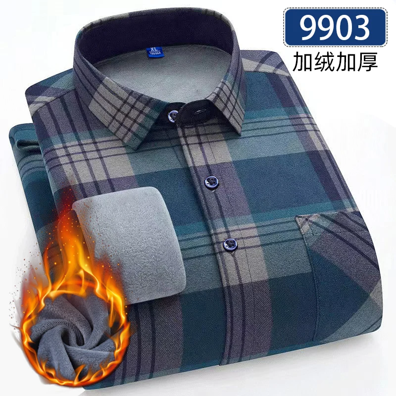 Autumn Winter Thicken Fleece Shirts For Men Business Plaid Shirt Long Sleeve Warm Clothes Male Single Pocket Classic Check Shirt - Image 13