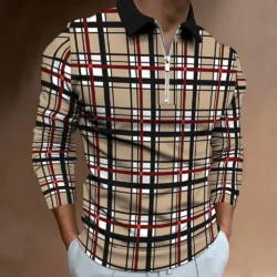 Casual Men's Long Sleeved Polo Fashionable Digital Printed Top for Outdoor Outings
