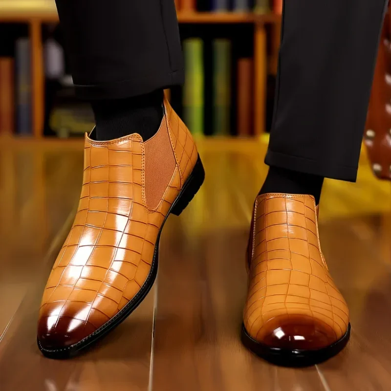 Men's Chelsea Boots Luxury Pointed-toe Ankle Boots Men Trendy High Quality Leather Shoes Business Dress Boots Big Size Men Shoes - Image 6