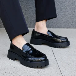 New Platform Shoes Loafers Shoes Men Thick-soled Wedding Shoes Black Formal Business Shoes Slip-on Leather Increase Casual Shoes