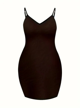 Plus Size Autumn Solid Casual Dress Women's Adjustable Suspender V Neck Slight Stretch Sexy Short Dress - Image 10
