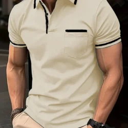 Men's Casual Fashion Solid Color Short-sleeve Top, Collar Designed Men's Short-sleeve T-shirt, Casual Fashion Polo Shirt Top