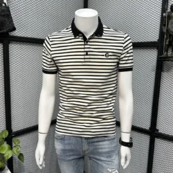 Men's Striped Casual POLO Shirt Short-sleeved T-shirt In Summer Solid New Round Neck High-end Trendy Brand Versatile Body Shirts
