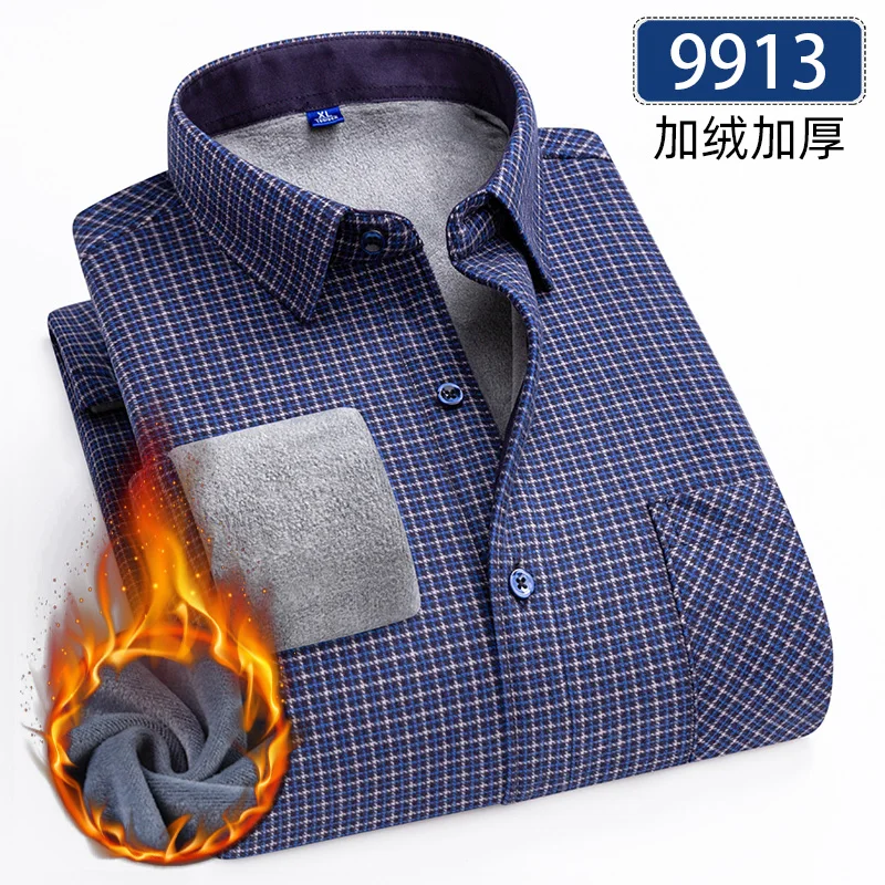 Autumn Winter Thicken Fleece Shirts For Men Business Plaid Shirt Long Sleeve Warm Clothes Male Single Pocket Classic Check Shirt - Image 15
