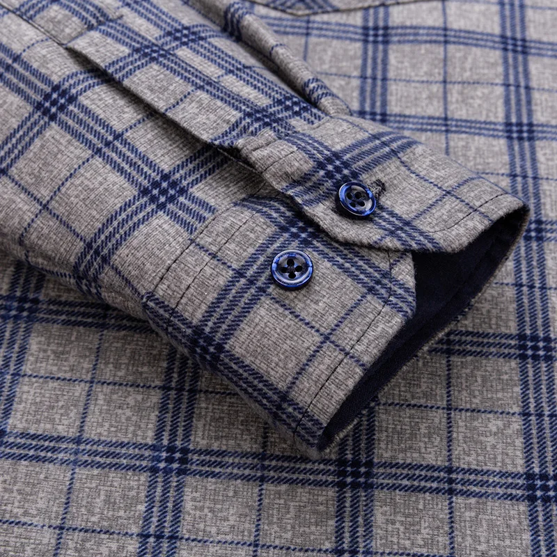 Autumn Winter Thicken Fleece Shirts For Men Business Plaid Shirt Long Sleeve Warm Clothes Male Single Pocket Classic Check Shirt - Image 4