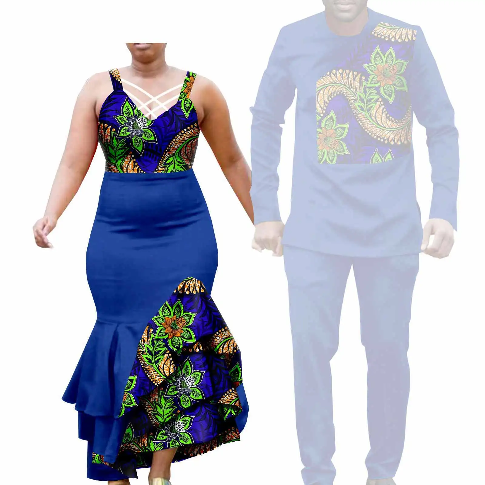African Clothes for Couple Print Long Dresses for Women Dashiki Men Outfits Shirts and Pants 2 Piece Sets for Wedding A21C005 - Image 17