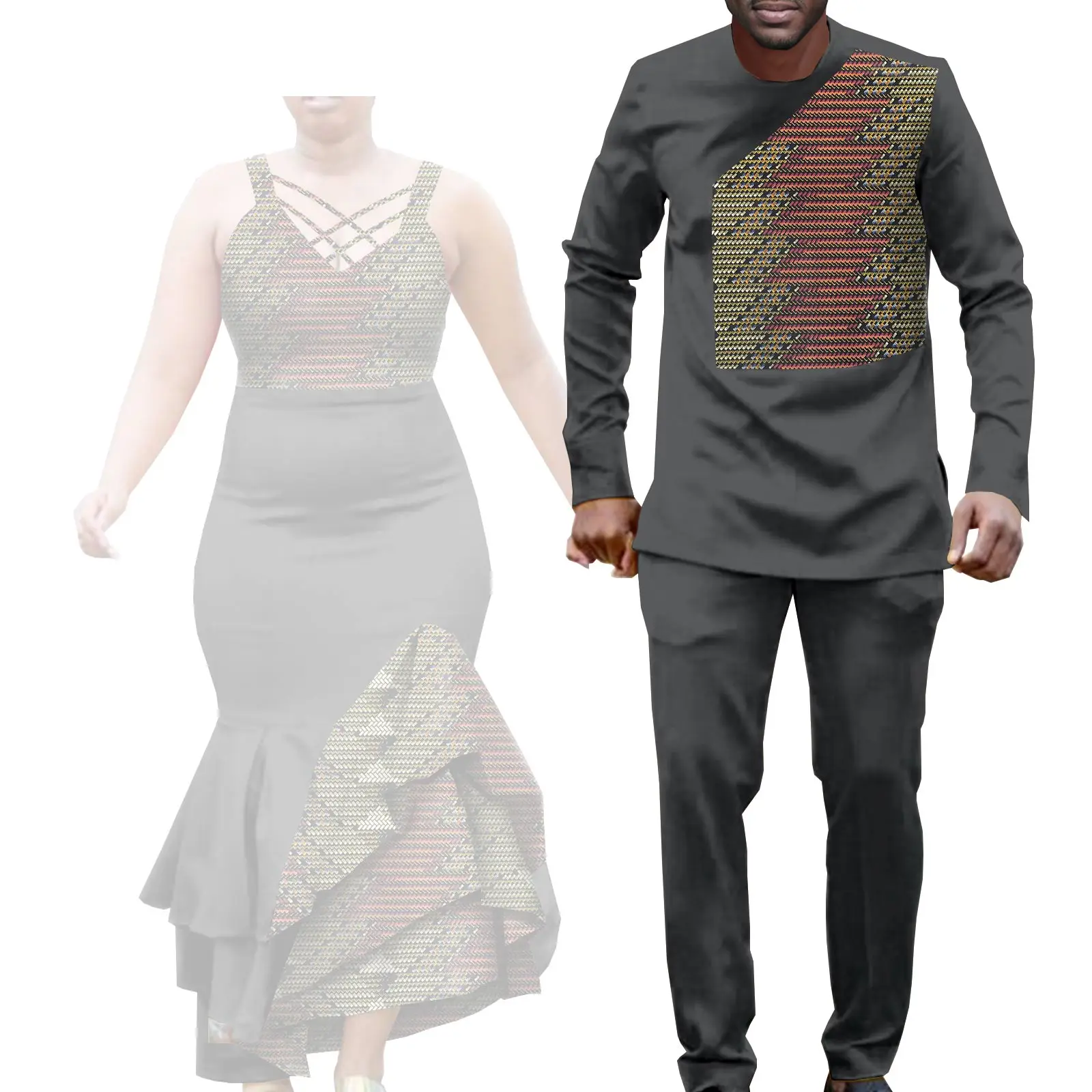 African Clothes for Couple Print Long Dresses for Women Dashiki Men Outfits Shirts and Pants 2 Piece Sets for Wedding A21C005 - Image 23