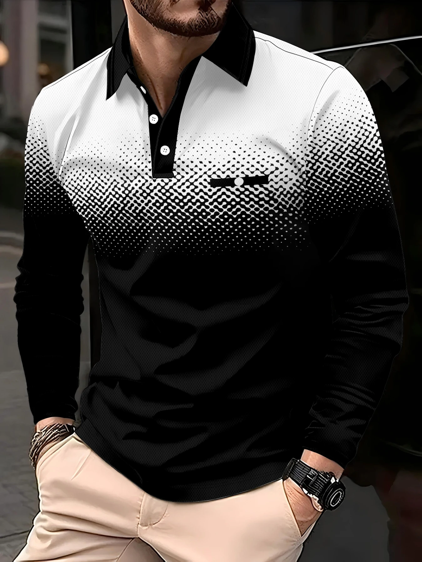 2026 Autumn/Winter New Men's Short-Sleeved Polo Shirt Casual Fashion 3D Black Dot Print Design Outdoor Men's Clothing
