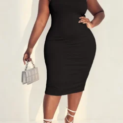 Plus Size Royal Blue Adjustable Spaghetti Strap Bodycon Mini Cami Dress