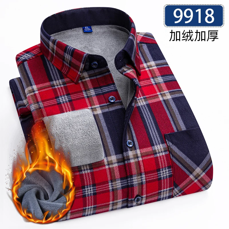 Autumn Winter Thicken Fleece Shirts For Men Business Plaid Shirt Long Sleeve Warm Clothes Male Single Pocket Classic Check Shirt - Image 10