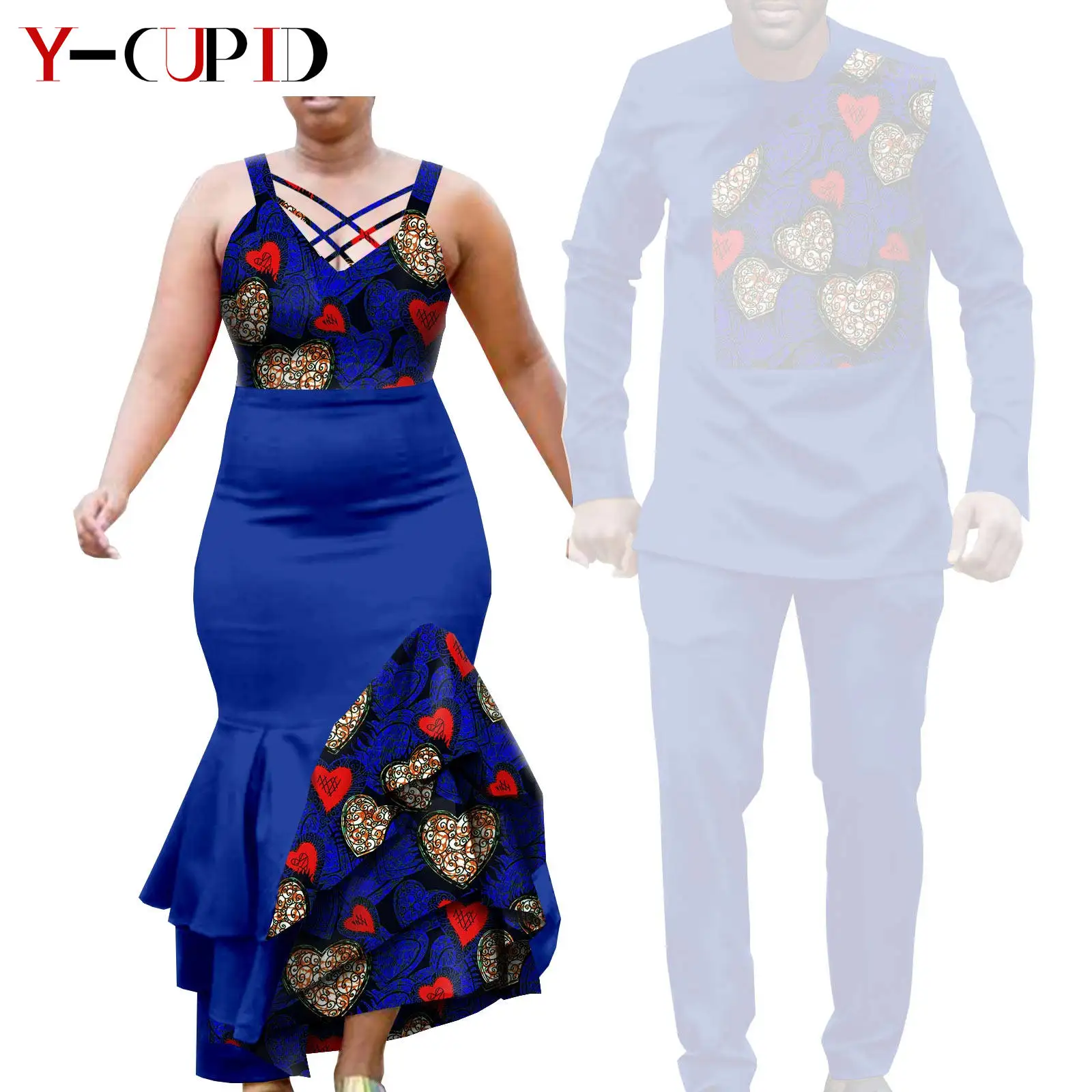 African Clothes for Couple Print Long Dresses for Women Dashiki Men Outfits Shirts and Pants 2 Piece Sets for Wedding A21C005 - Image 28