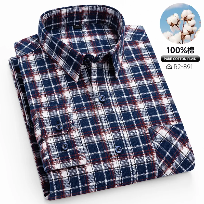 Autumn Winter Standard-Fit Thick Flannel Plaid Shirts for Men Long Sleeve Pure Cotton Shirt Patch Pocket Design Streetwear - Image 11