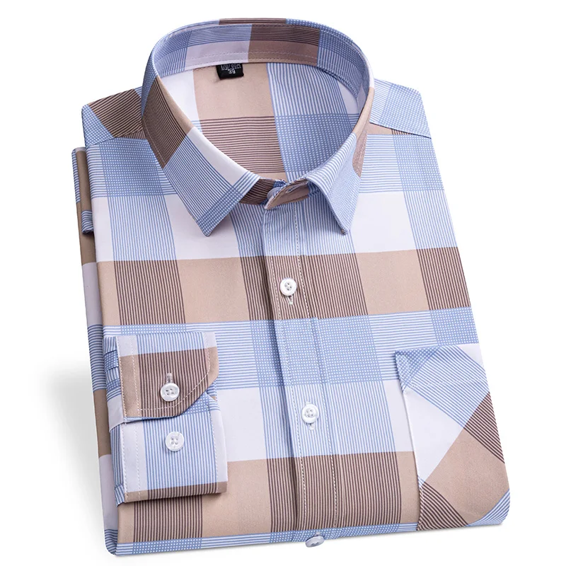 New Plaid Shirts For Men Long Sleeve Non-iron Anti-wrink Fashion Seasons Thin Easy Care Soft Smart Slim Fit Business Dress Shirt - Image 7