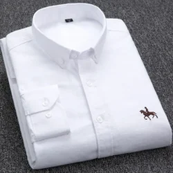 Large Size Full Men's Shirts 100% Pure Cotton Oxford Business Casual Shirt Soft Slim Fit Formal Plain Shirt Long Sleeve Clothes